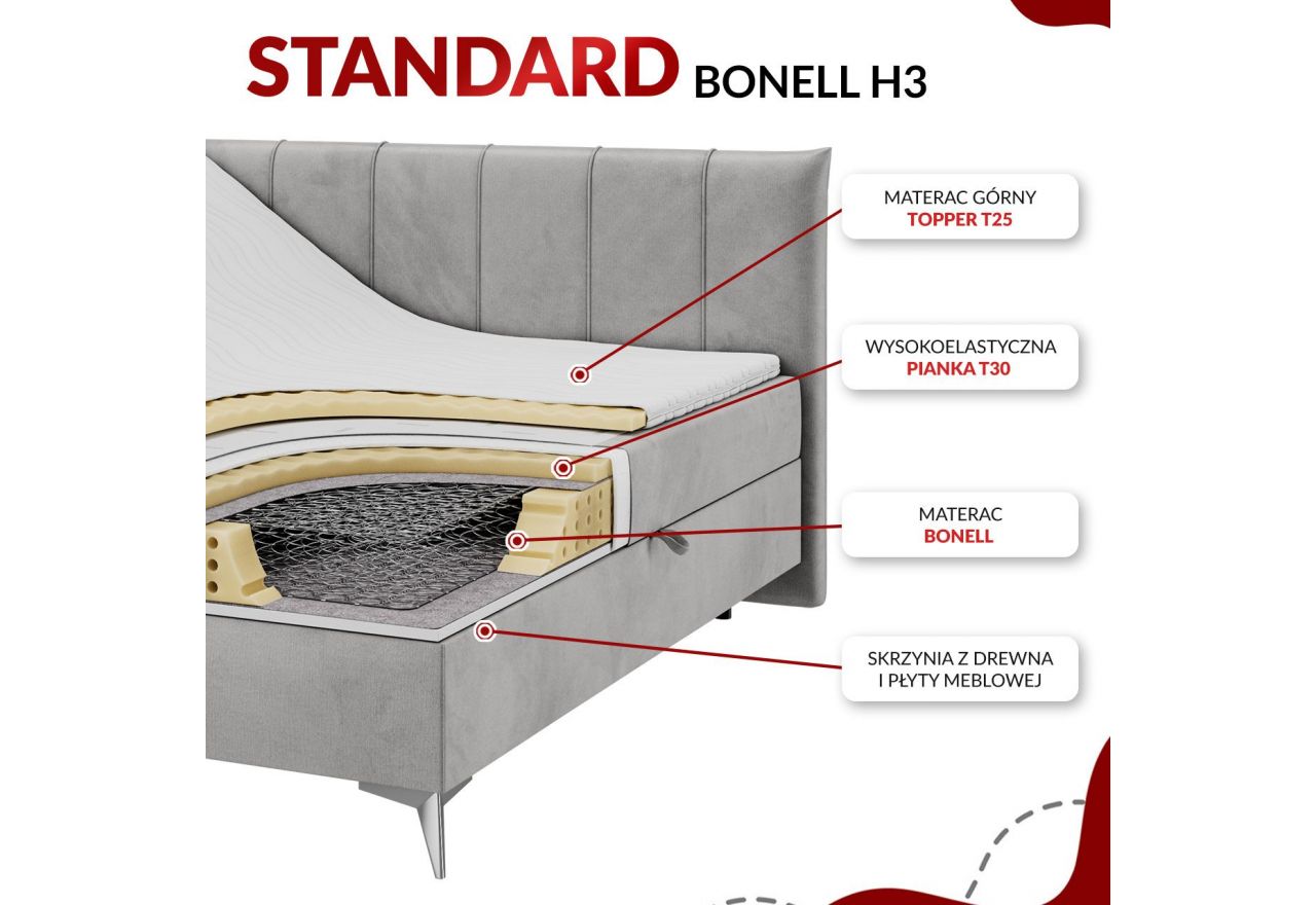 Łóżko kontynentalne DRINEA 180x200 - H3 - jasnobeżowy, welur