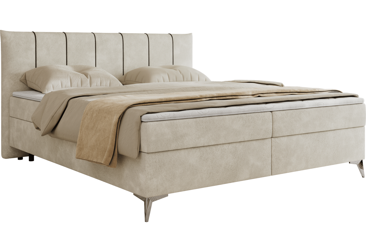 Łóżko kontynentalne DRINEA 140x200 - H4 - jasnobeżowy, welur