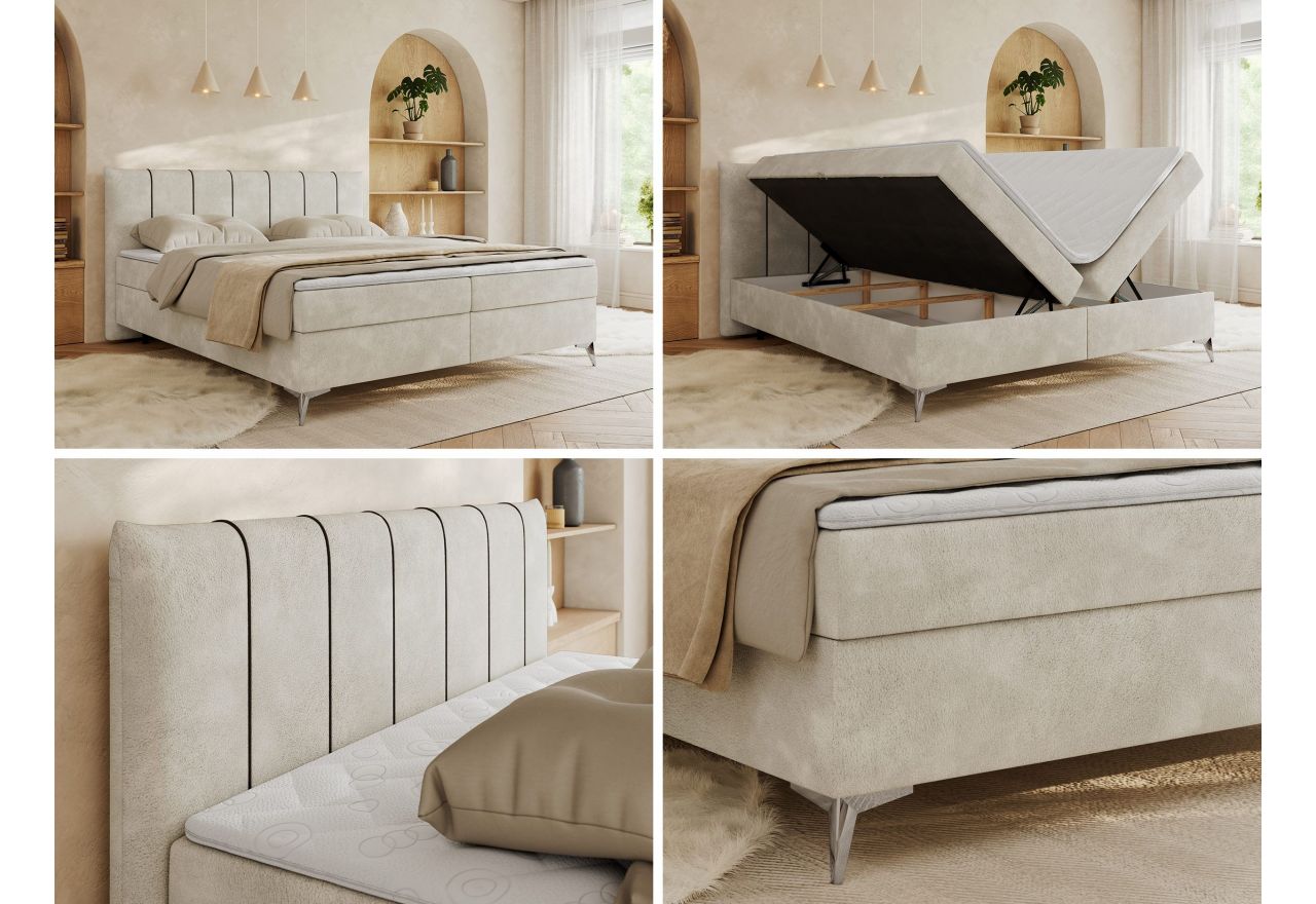 Łóżko kontynentalne DRINEA 160x200 - H4 - jasnobeżowy, welur