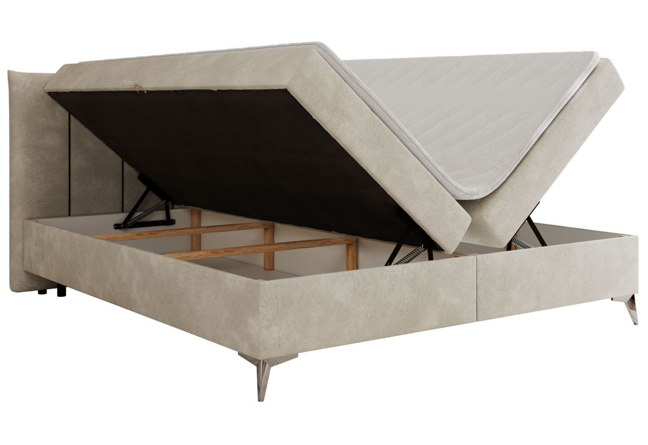 Łóżko kontynentalne DRINEA 160x200 - H4 - jasnobeżowy, welur