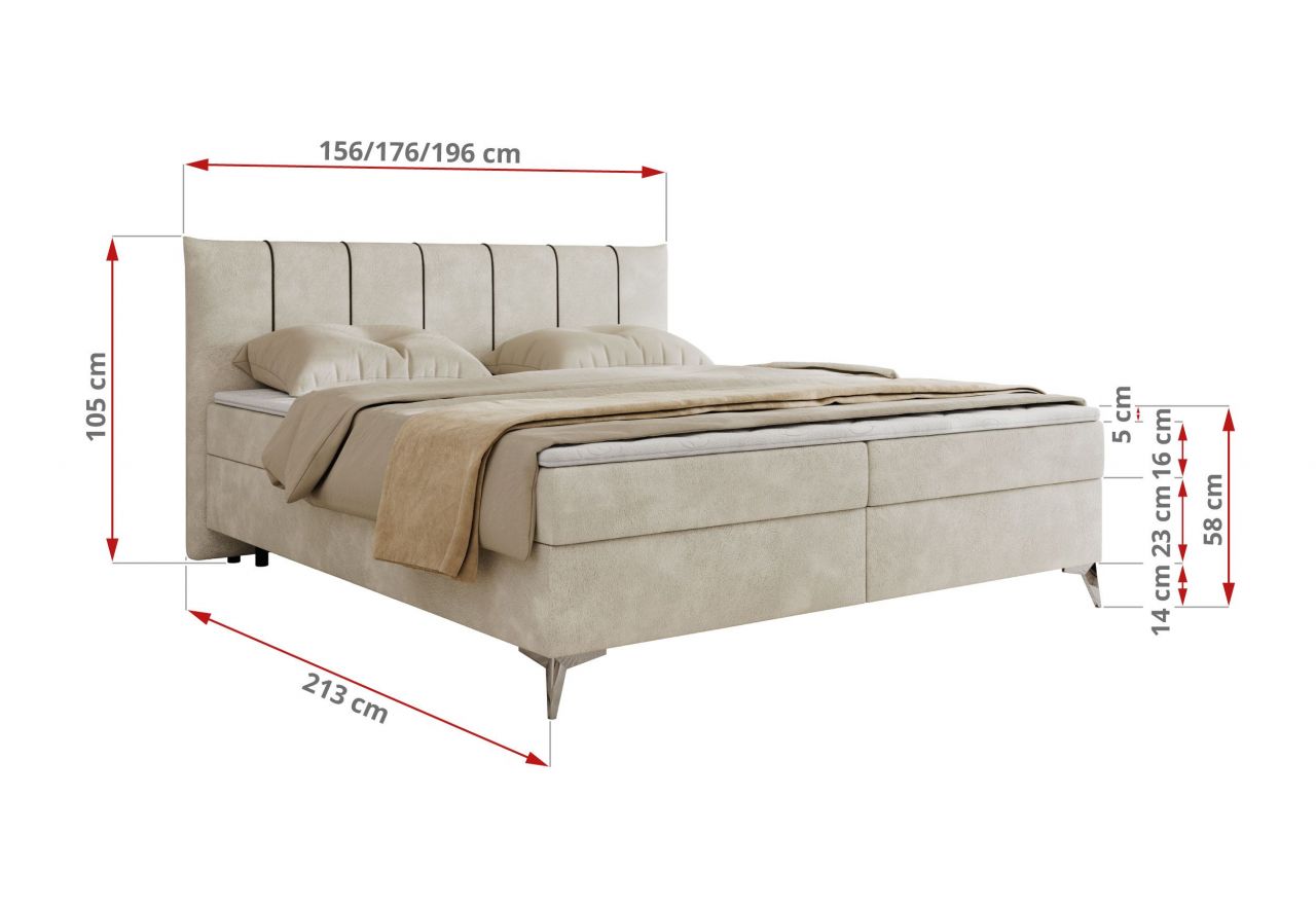 Łóżko kontynentalne DRINEA 180x200 - H4 - jasnobeżowy, welur