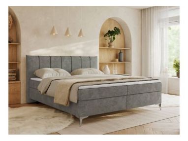 Łóżko kontynentalne DRINEA 140x200 - H3 - szary, welur