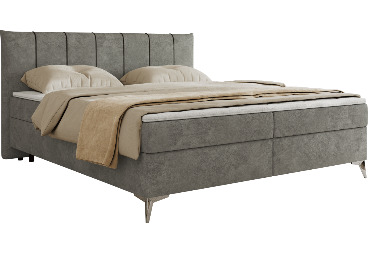 Łóżko kontynentalne DRINEA 140x200 - H3 - szary, welur