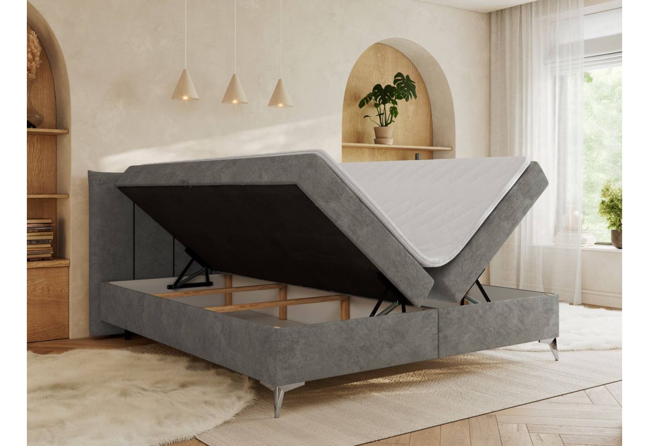 Łóżko kontynentalne DRINEA 140x200 - H3 - szary, welur