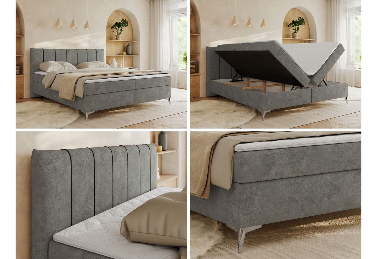 Łóżko kontynentalne DRINEA 140x200 - H3 - szary, welur