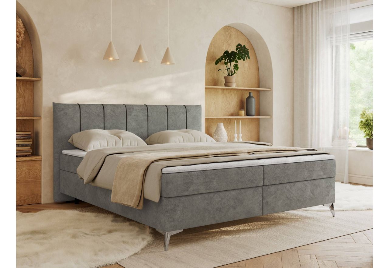 Łóżko kontynentalne DRINEA 160x200 - H3 - szary, welur