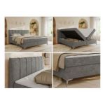 Łóżko kontynentalne DRINEA 160x200 - H3 - szary, welur