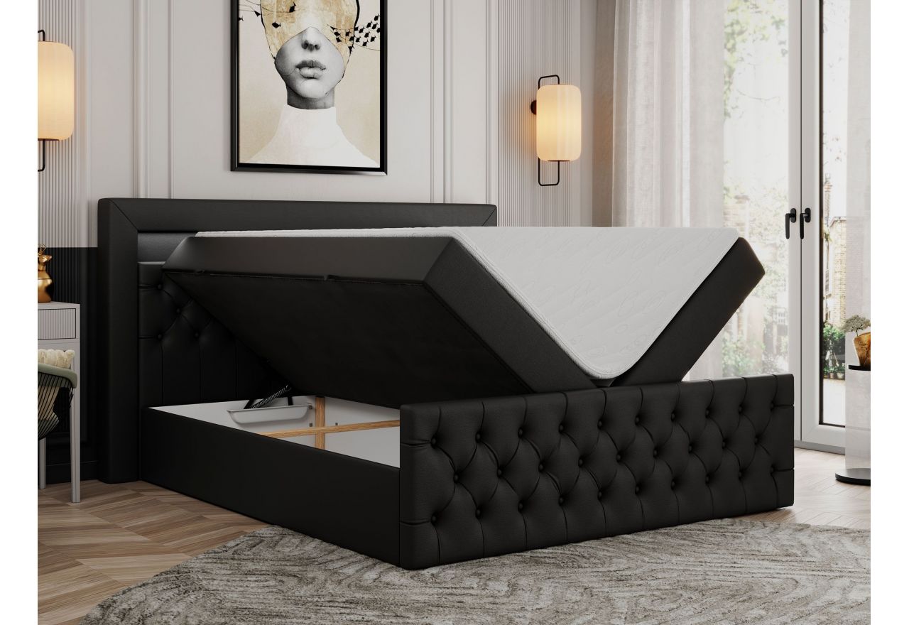 Łóżko kontynentalne GOLD 9 200x200 - Soft 11 - czarna ekoskóra - OUTLET