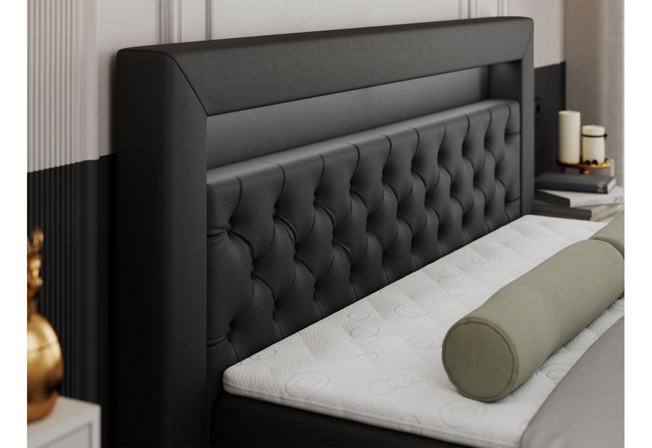 Łóżko kontynentalne GOLD 9 200x200 - Soft 11 - czarna ekoskóra - OUTLET