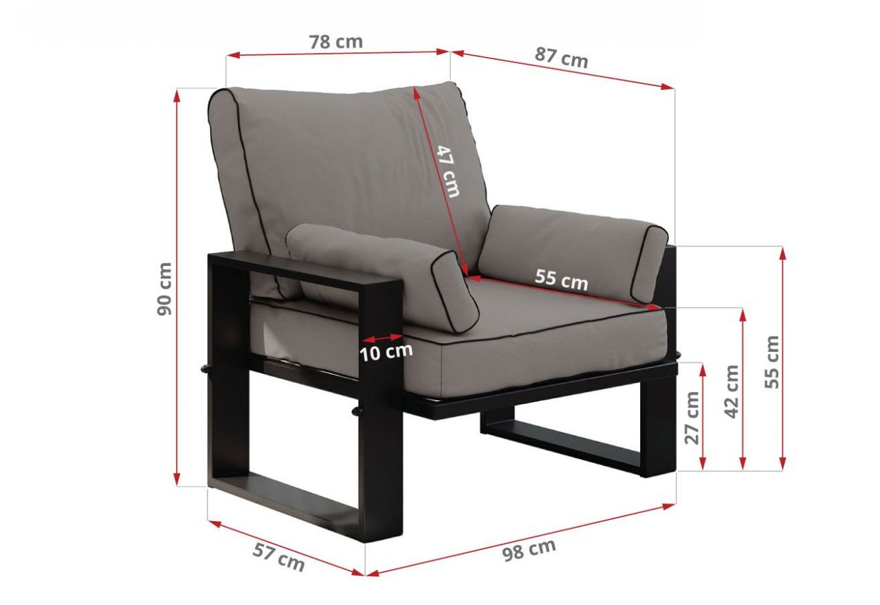 Metalowy fotel ogrodowy ELBA S1 - szary - OUTLETU