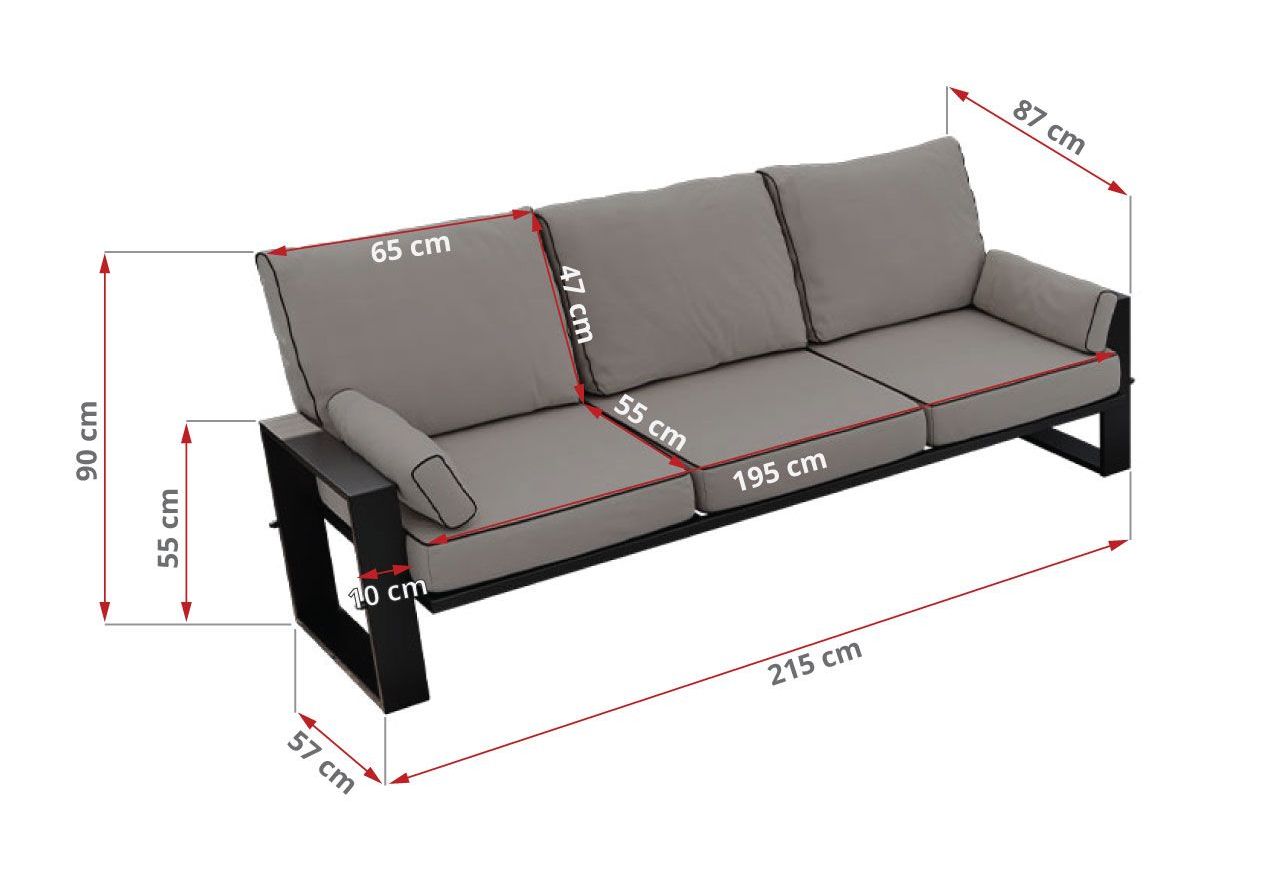 Metalowa sofa ogrodowa ELBA S3 - szary - OUTLETU