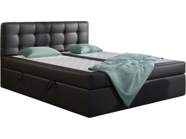 Czarne łóżko kontynentalne z eko skóry i z dwoma pojemnikami - CENTO 140x200