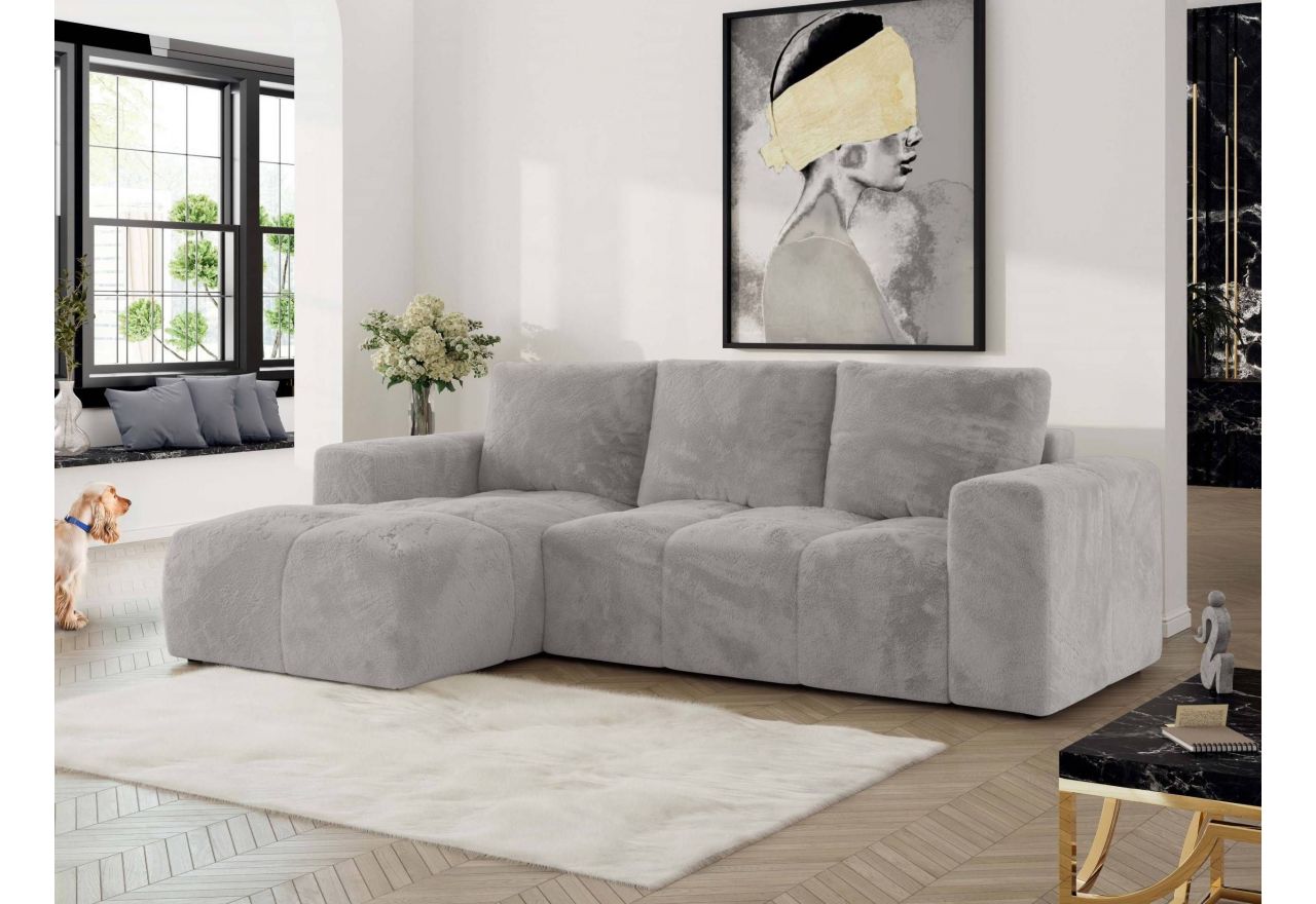 Narożnik MONIVA L - strona lewa - jasnoszary, plusz