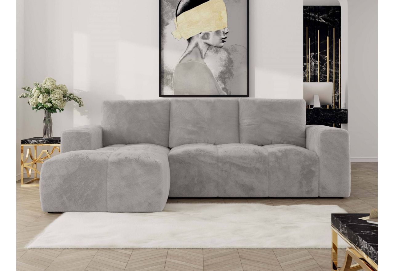 Narożnik MONIVA L - strona lewa - jasnoszary, plusz