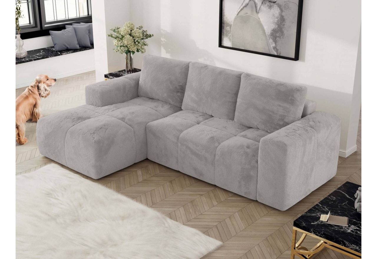 Narożnik MONIVA L - strona lewa - jasnoszary, plusz