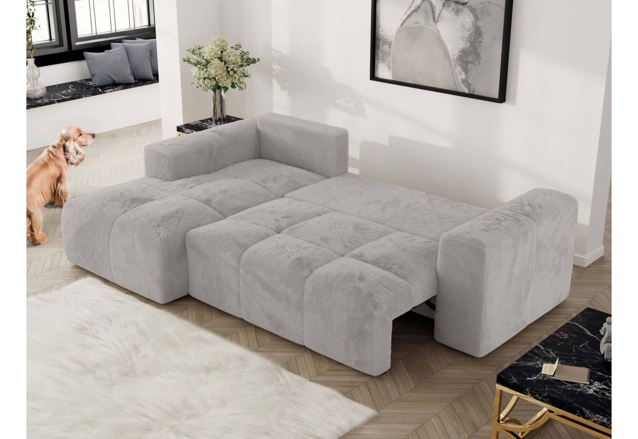 Narożnik MONIVA L - strona lewa - jasnoszary, plusz