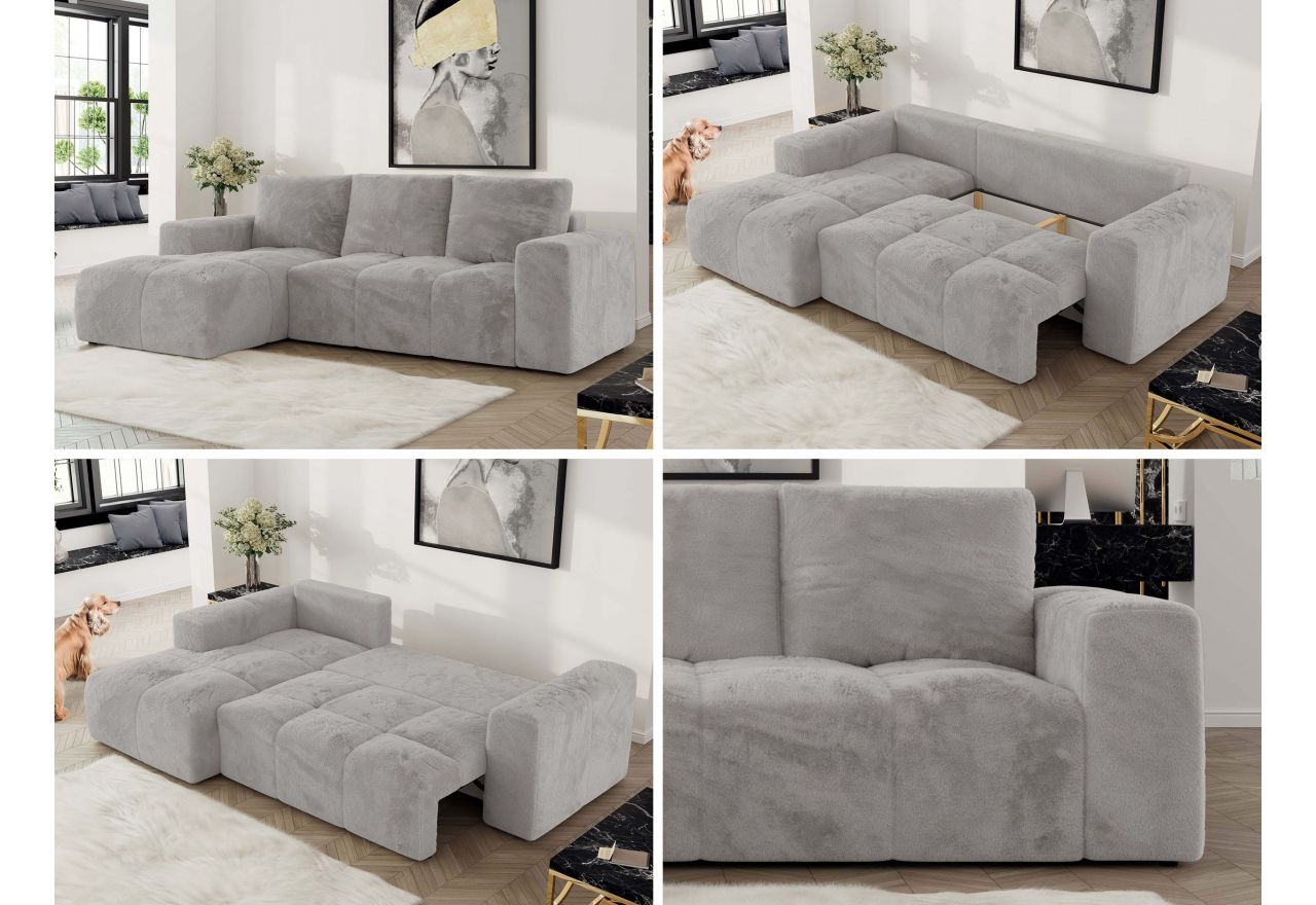 Narożnik MONIVA L - strona lewa - jasnoszary, plusz