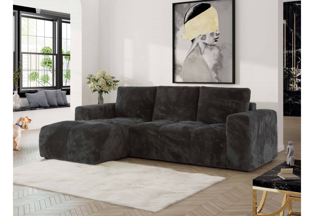 Narożnik MONIVA L - strona lewa - ciemnoszary, plusz