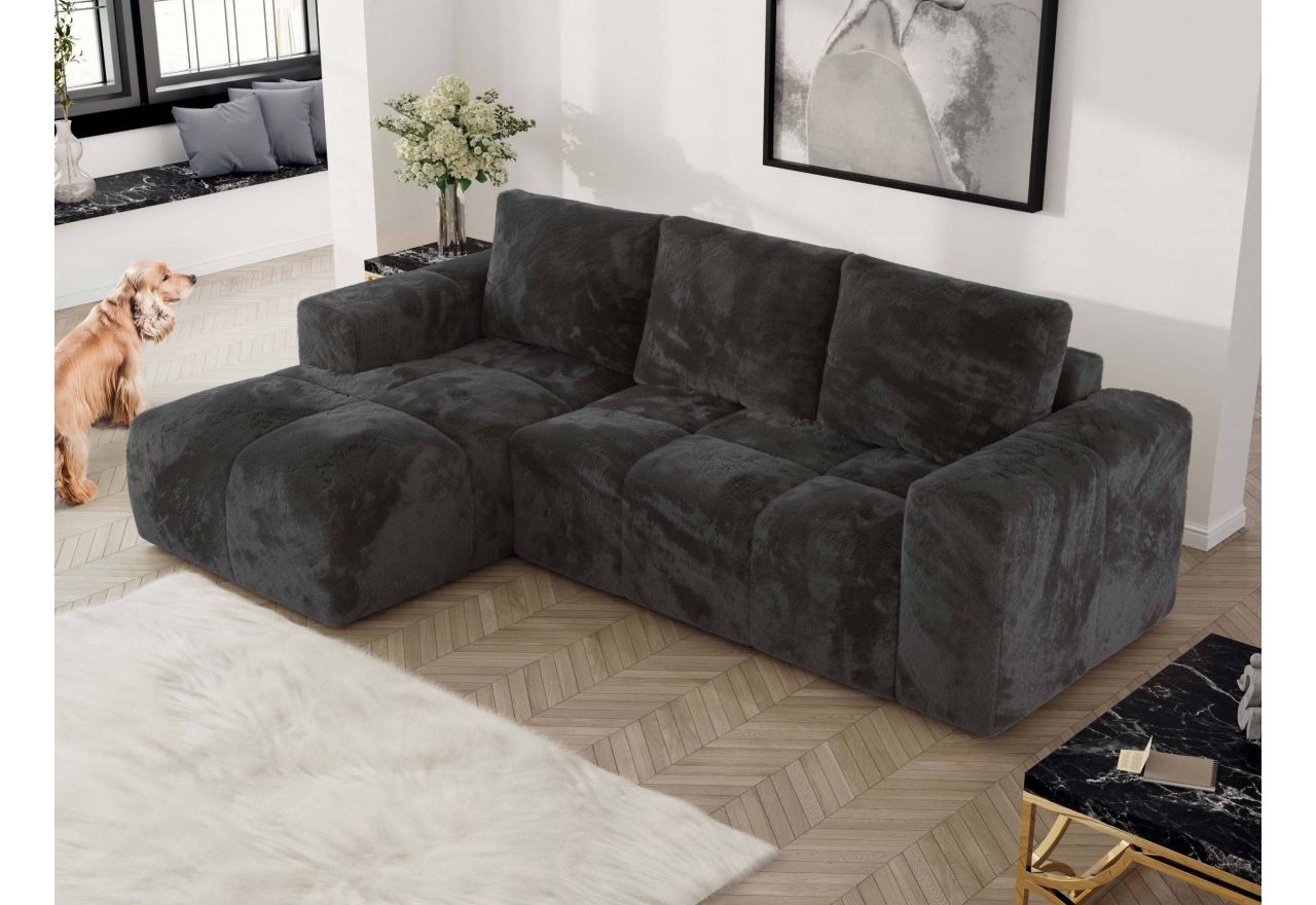 Narożnik MONIVA L - strona lewa - ciemnoszary, plusz