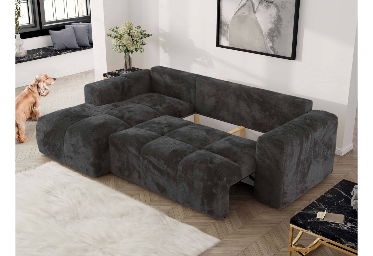 Narożnik MONIVA L - strona lewa - ciemnoszary, plusz