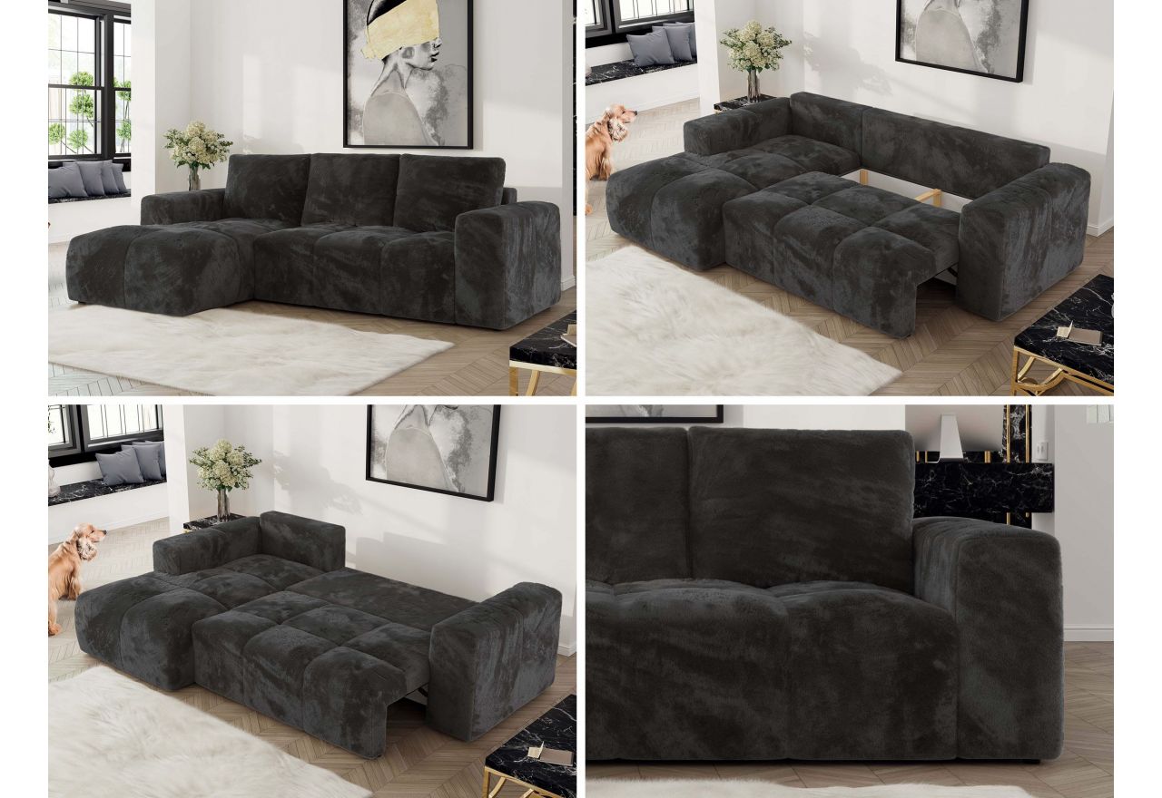 Narożnik MONIVA L - strona lewa - ciemnoszary, plusz