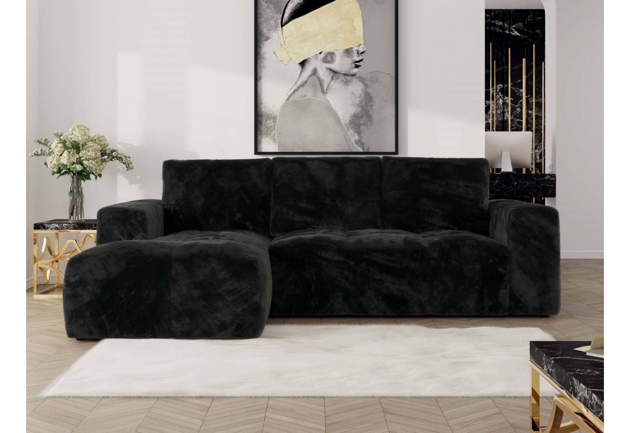 Narożnik MONIVA L - strona lewa - czarny, plusz