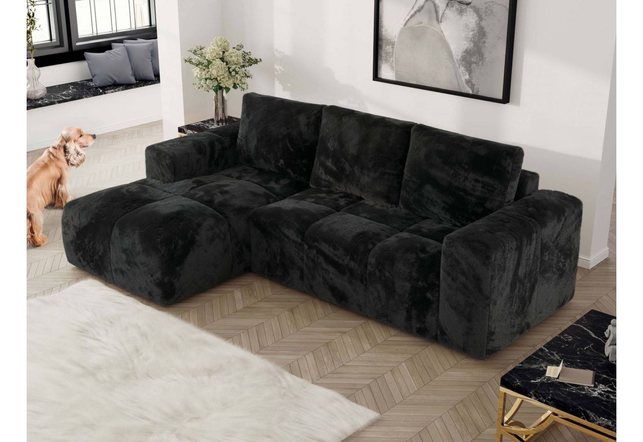 Narożnik MONIVA L - strona lewa - czarny, plusz