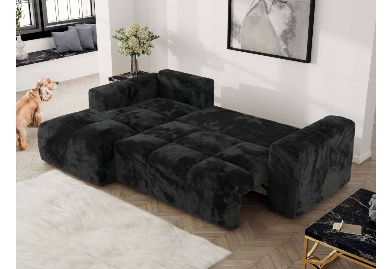 Narożnik MONIVA L - strona lewa - czarny, plusz