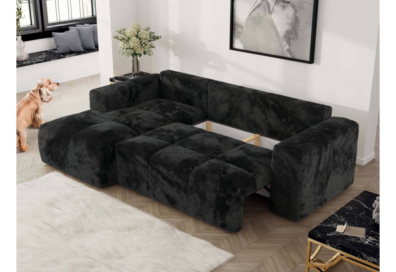 Narożnik MONIVA L - strona lewa - czarny, plusz