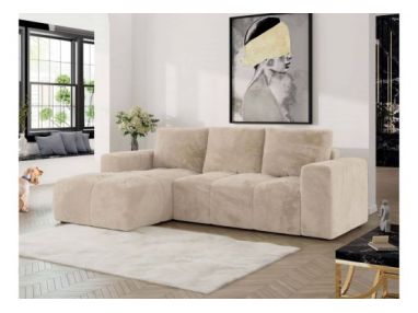 Narożnik MONIVA L - strona lewa - kremowy, plusz