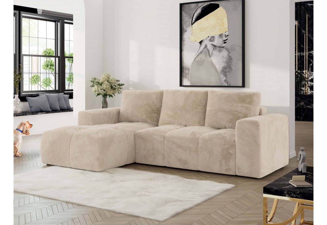 Narożnik MONIVA L - strona lewa - kremowy, plusz