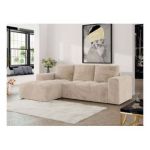 Narożnik MONIVA L - strona lewa - kremowy, plusz