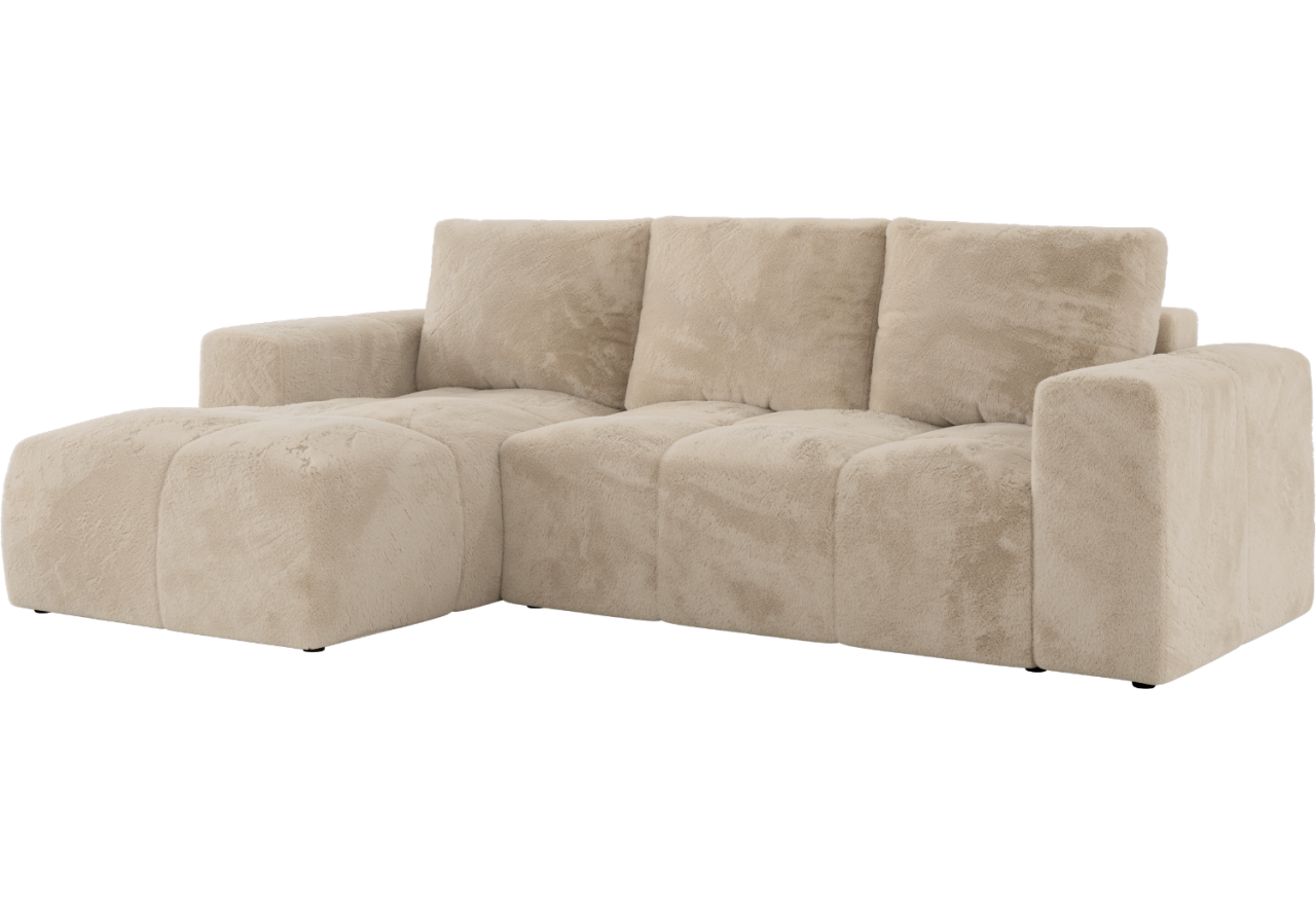 Narożnik MONIVA L - strona lewa - kremowy, plusz