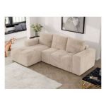 Narożnik MONIVA L - strona lewa - kremowy, plusz