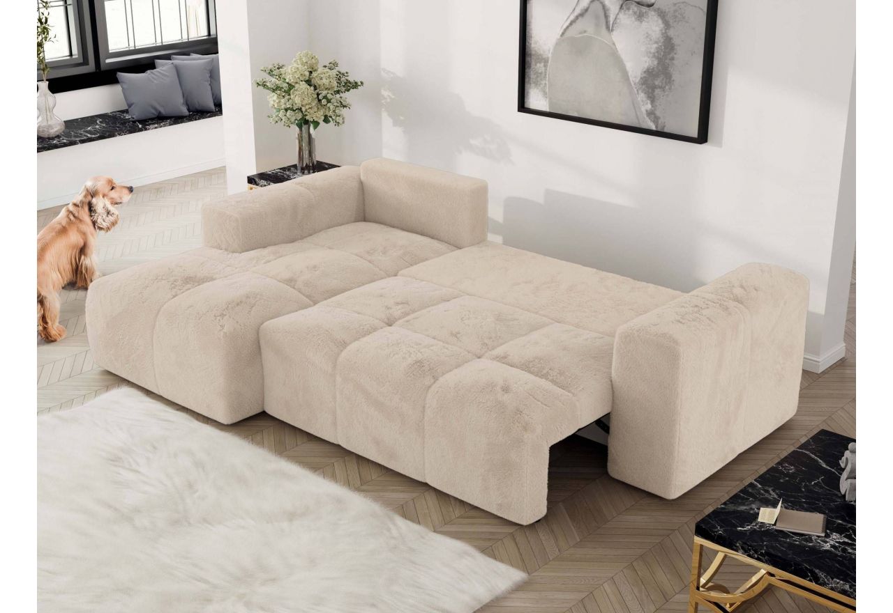 Narożnik MONIVA L - strona lewa - kremowy, plusz