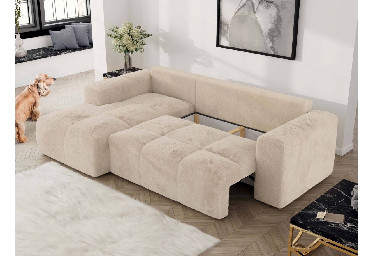 Narożnik MONIVA L - strona lewa - kremowy, plusz