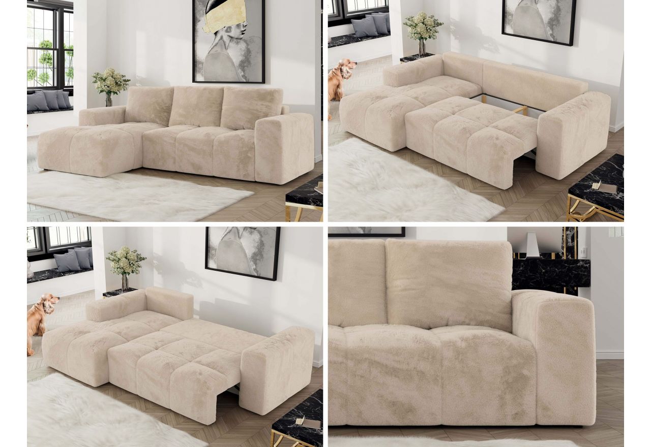 Narożnik MONIVA L - strona lewa - kremowy, plusz