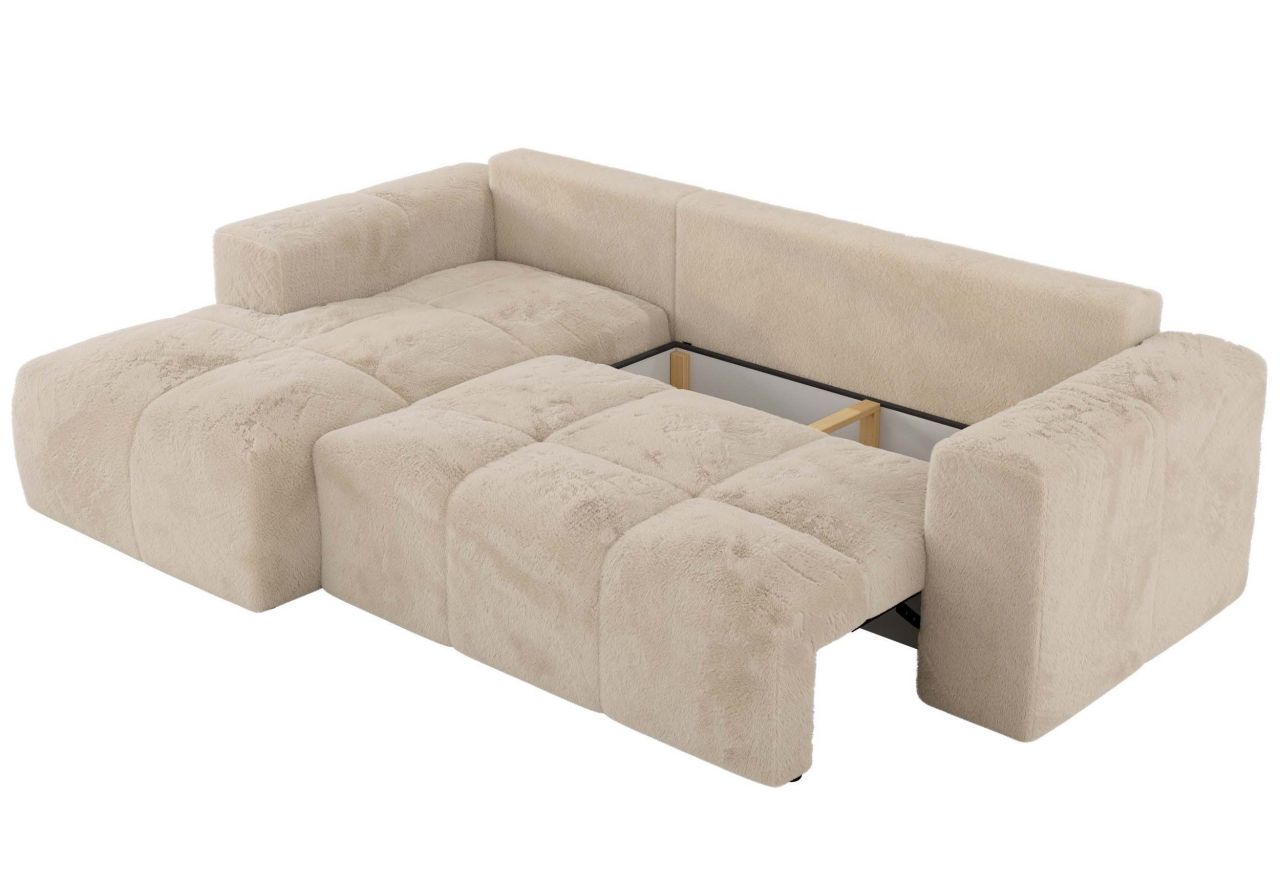 Narożnik MONIVA L - strona lewa - kremowy, plusz