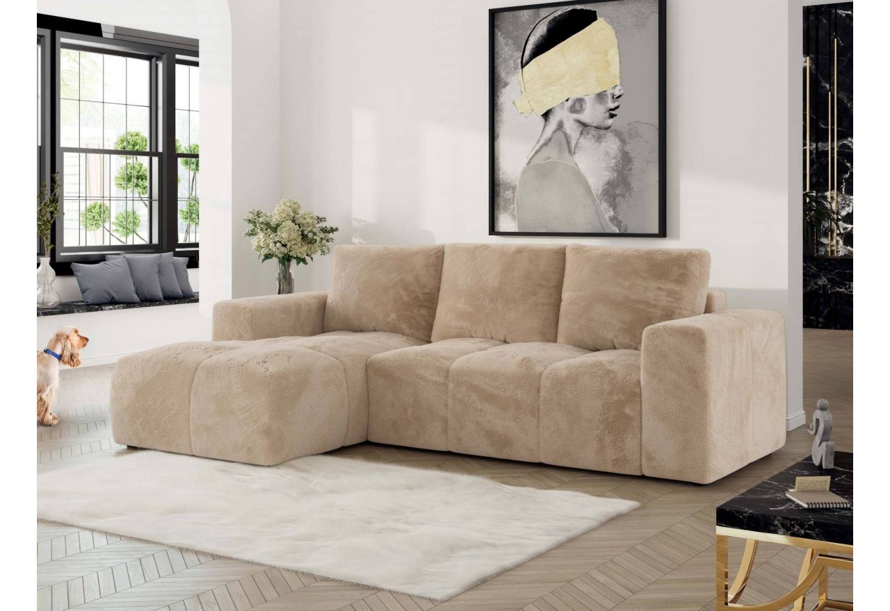 Narożnik MONIVA L - strona lewa - beżowy, plusz