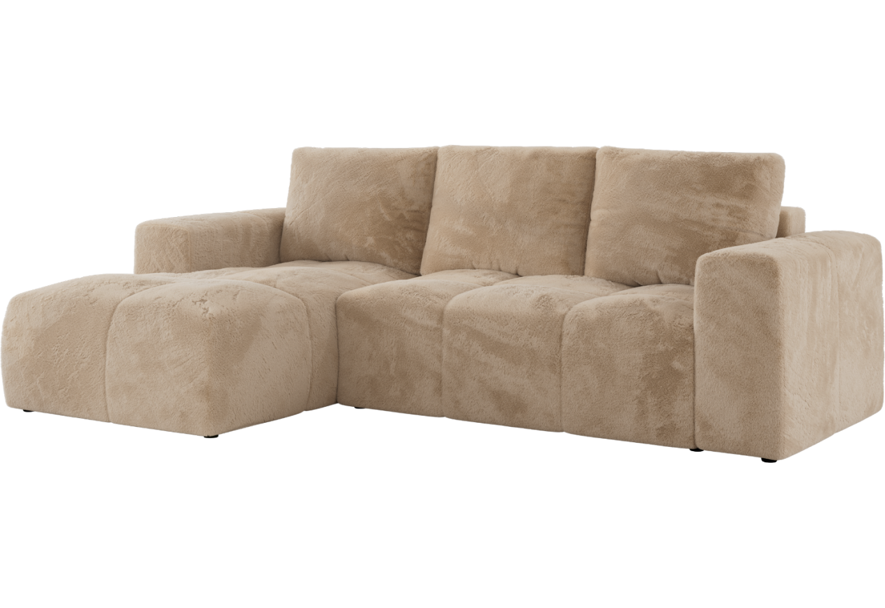 Narożnik MONIVA L - strona lewa - beżowy, plusz