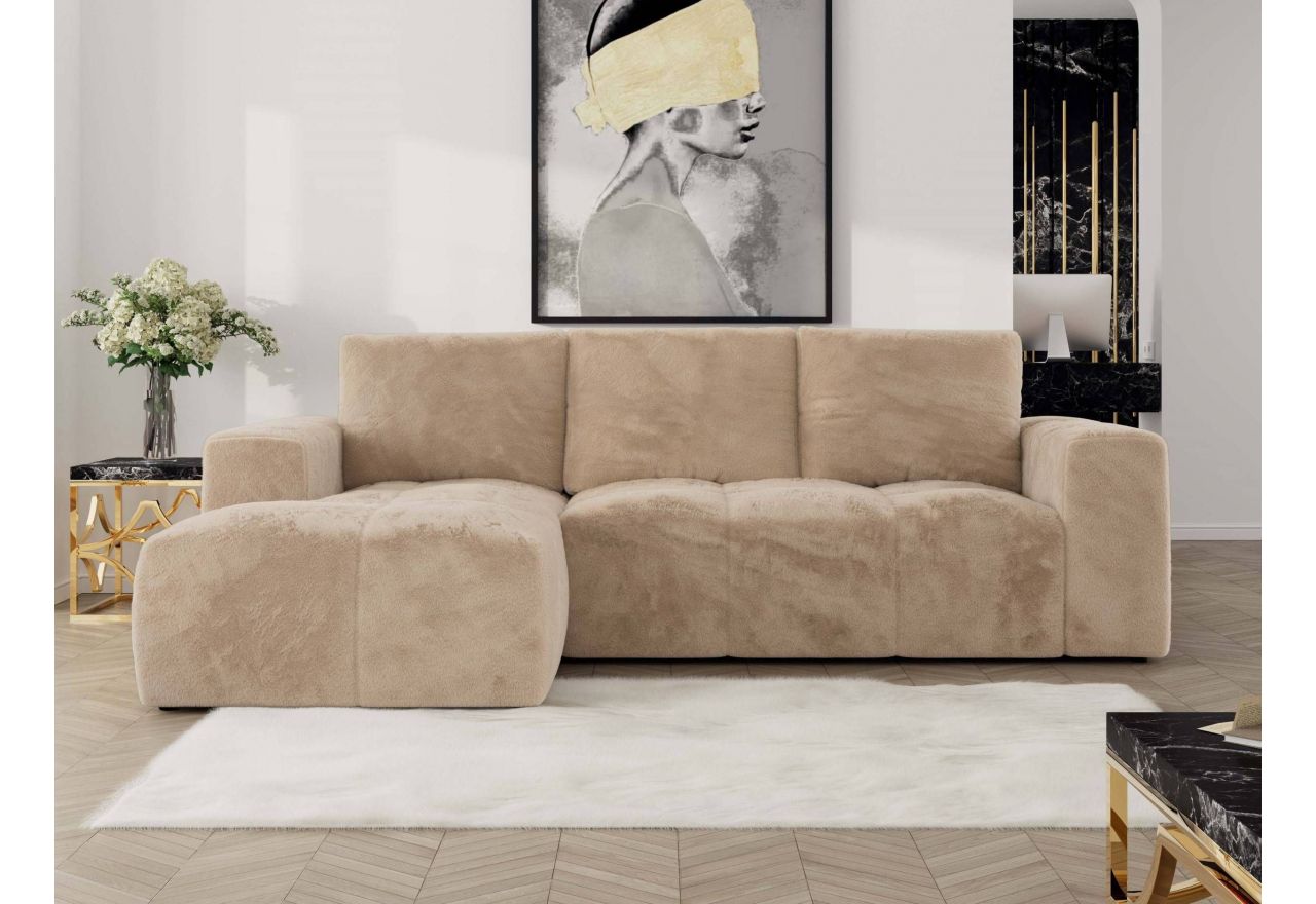 Narożnik MONIVA L - strona lewa - beżowy, plusz