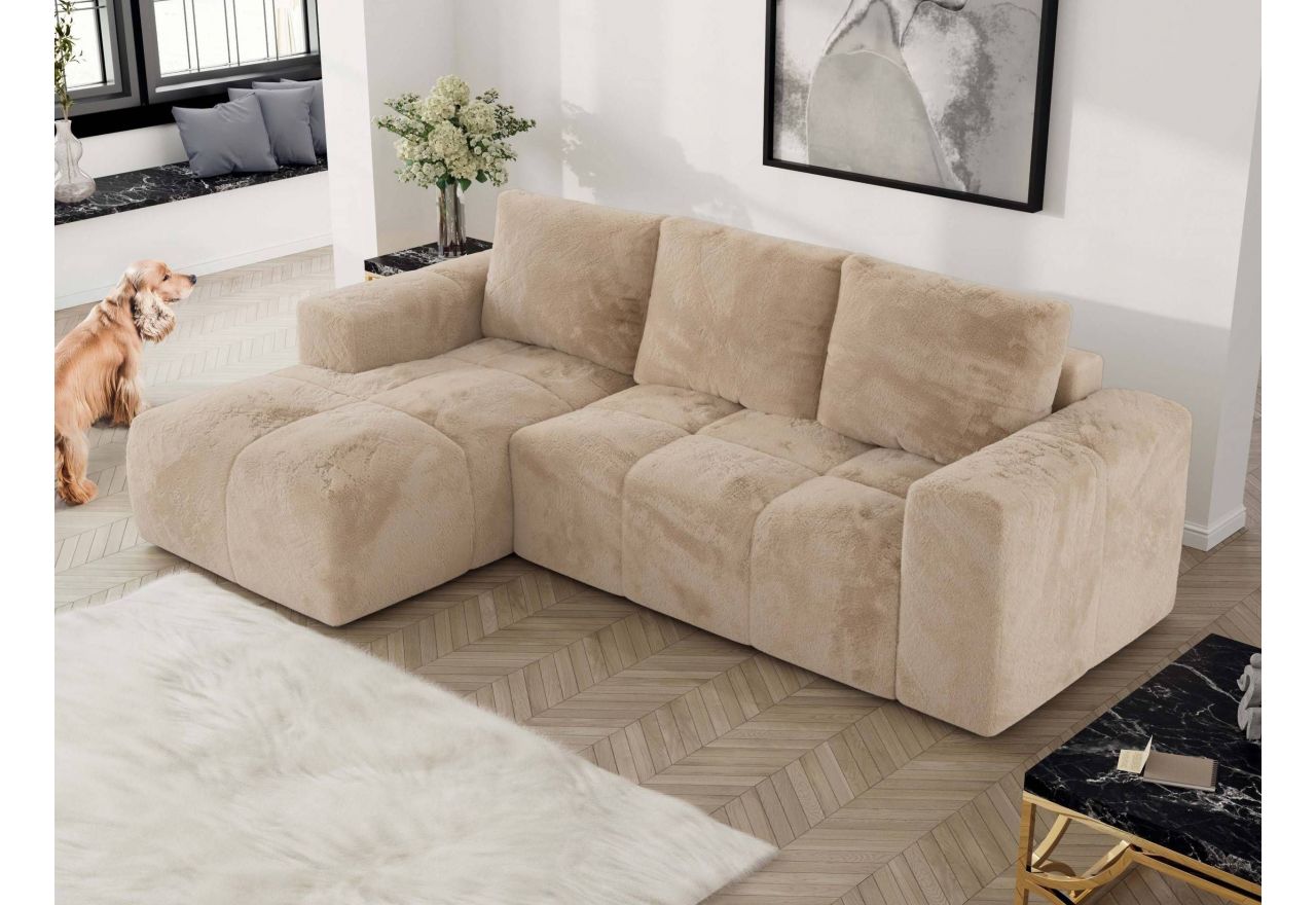 Narożnik MONIVA L - strona lewa - beżowy, plusz