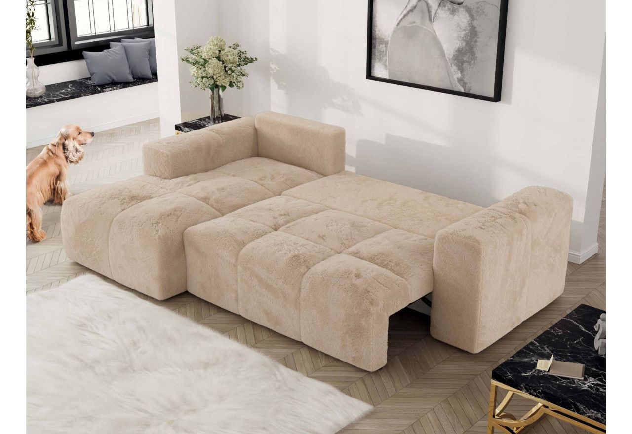 Narożnik MONIVA L - strona lewa - beżowy, plusz