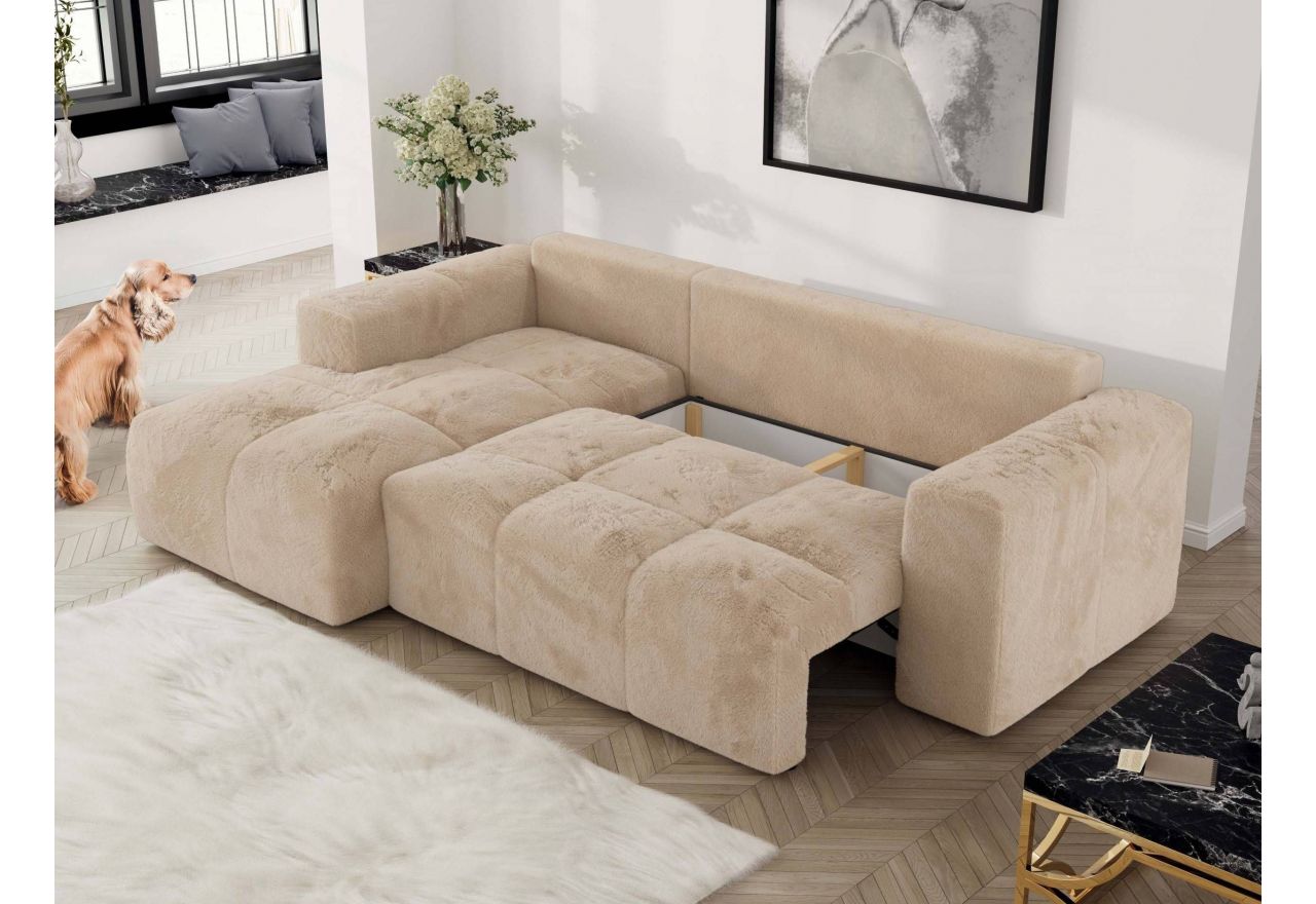 Narożnik MONIVA L - strona lewa - beżowy, plusz