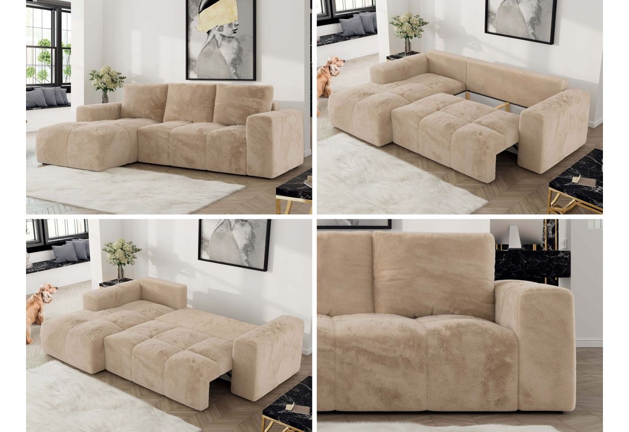 Narożnik MONIVA L - strona lewa - beżowy, plusz