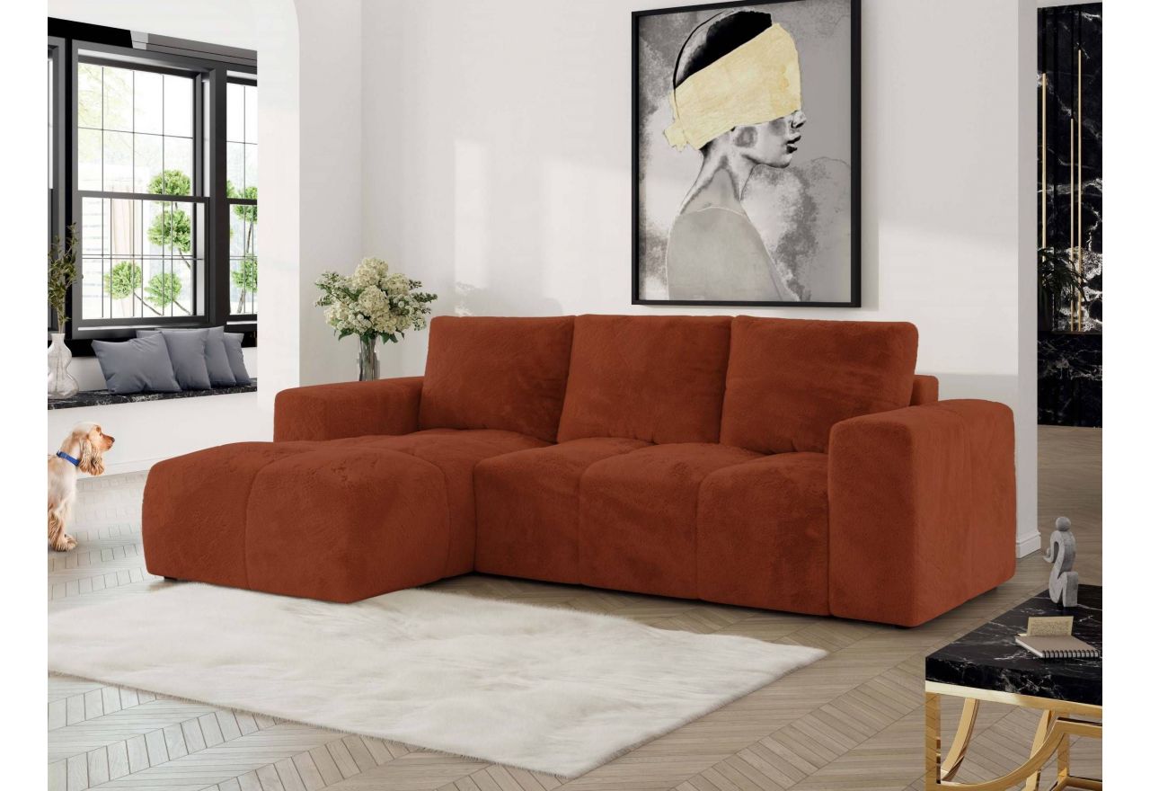 Narożnik MONIVA L - strona lewa - pomarańczowy, plusz