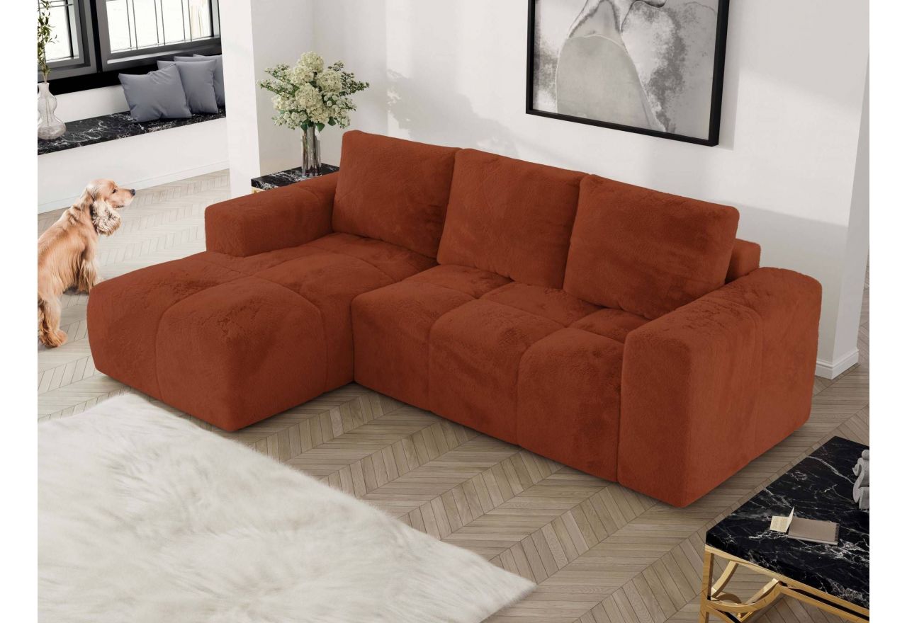 Narożnik MONIVA L - strona lewa - pomarańczowy, plusz