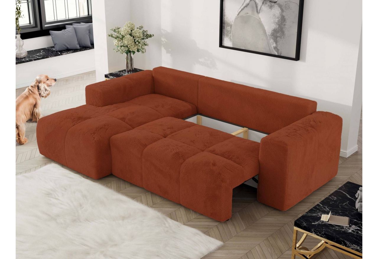 Narożnik MONIVA L - strona lewa - pomarańczowy, plusz