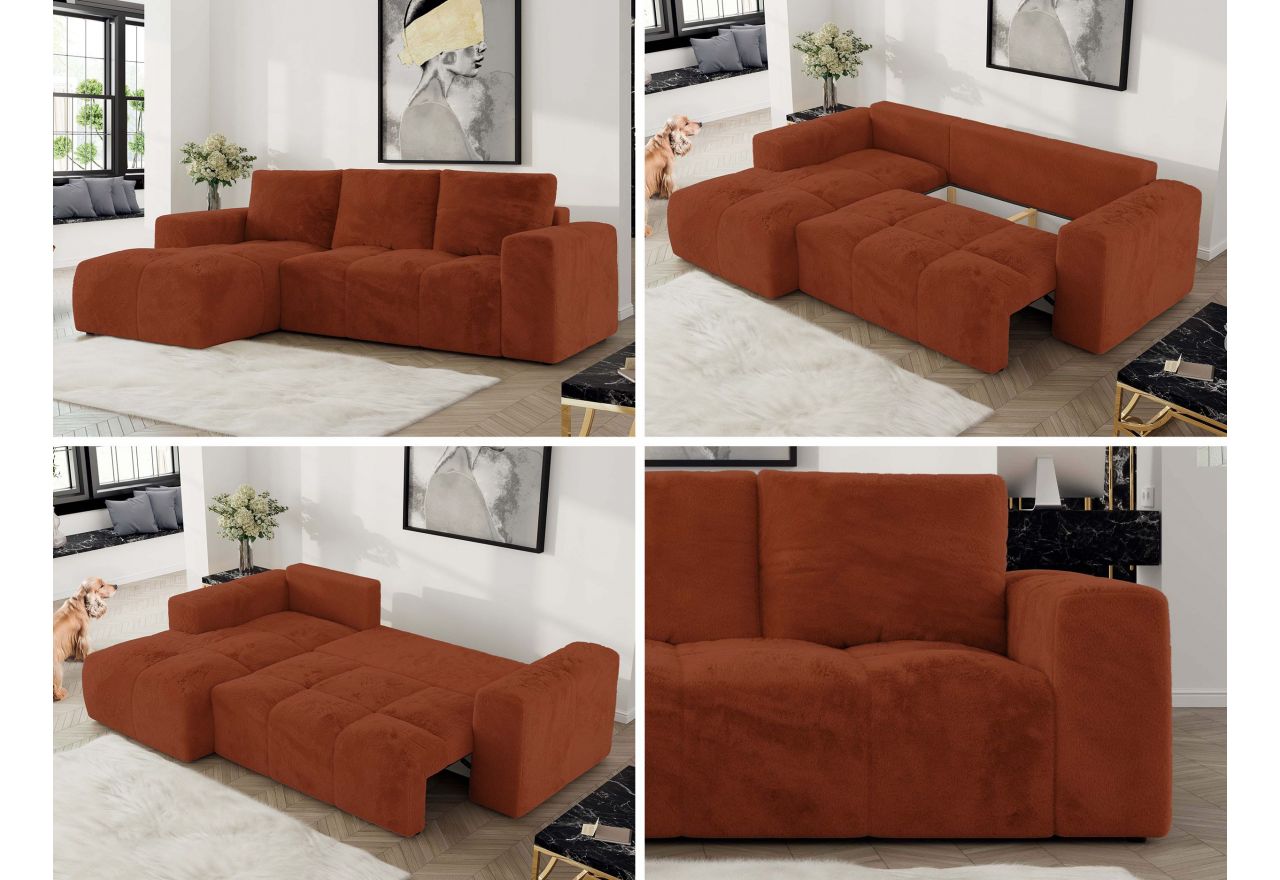 Narożnik MONIVA L - strona lewa - pomarańczowy, plusz