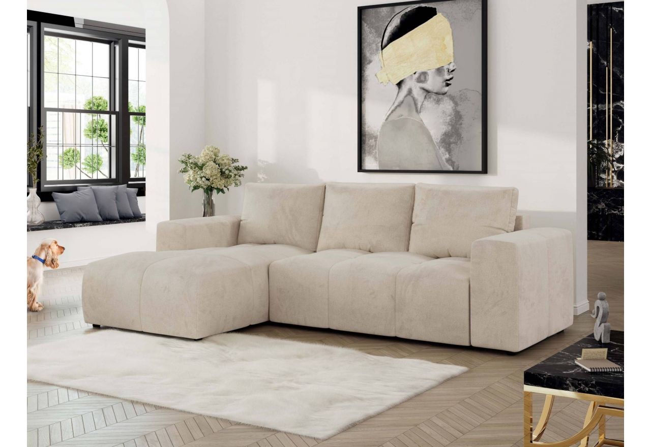 Narożnik MONIVA L - strona lewa - beżowy, welwet